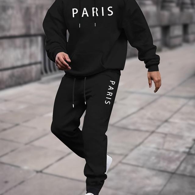 TEMU Hooded Sweatshirt Men's Autumn/winter Set With Stylish Jacket, Trendy Printed Pullover And Long Pants Outfit