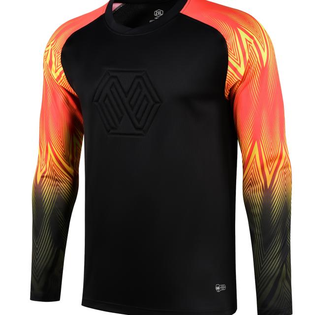 TEMU Men's Soccer Goalkeeper Jersey With Foam Chest Protector And Elbow Pads, Training Running Sports, Color Block Geometric Stripe Breathable Quick-dry Long Sleeve T-shirt