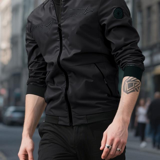 TEMU Men's Windproof Zip-up Jacket - Full-zip Closure, Long Sleeve, Regular Fit, With Piping, Casual & Formal Wear, Spring/fall Outerwear, Casual Outerwear, |piping Detail Jacket| Jacket