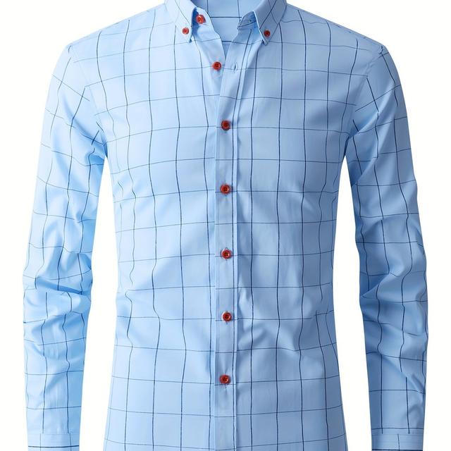 TEMU Design Men's Formal Long Sleeve Shirt, Men's Button Up Shirt For Business Formal Occasions, Gift For Men