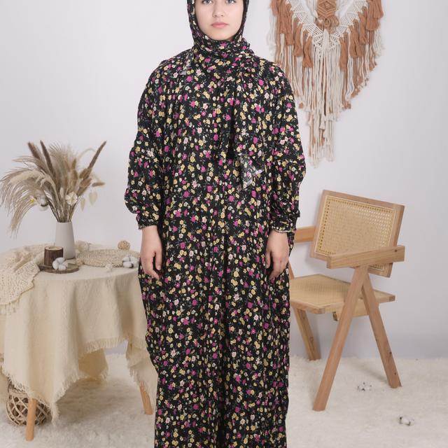 TEMU Print Kaftan Maxi Dress For Women - Rayon, Long Sleeve, Loose Fit With Layered Hem, Machine Washable
