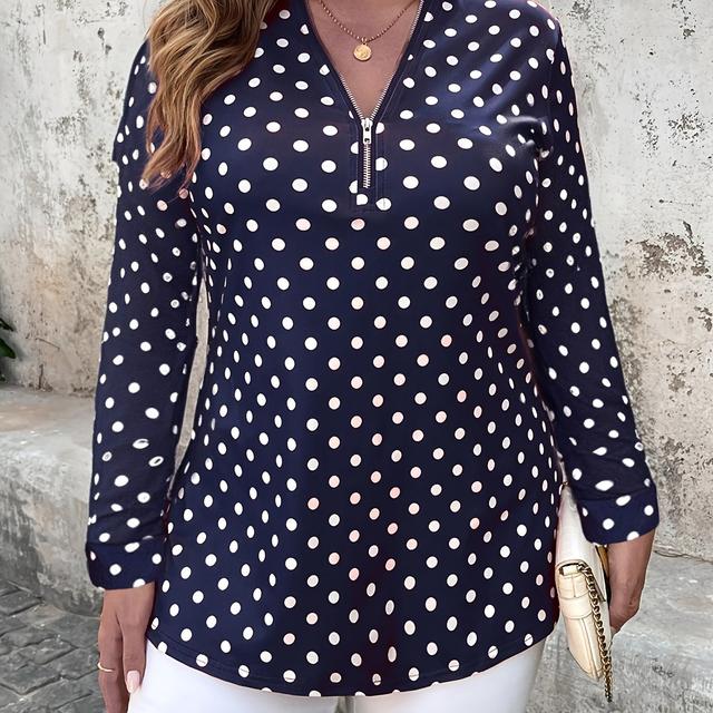 TEMU Chemise Grande Taille pour Femme à Manches Longues, Imprimée à , avec Fermeture Éclair et Col en V