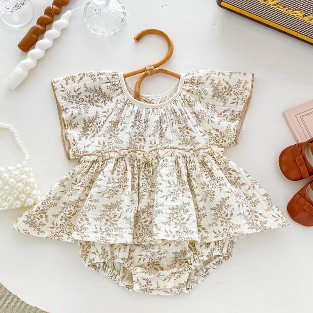 TEMU Mono con estampado de gasa y con volantes para bebés niñas, para salidas de recién nacidas, para exteriores