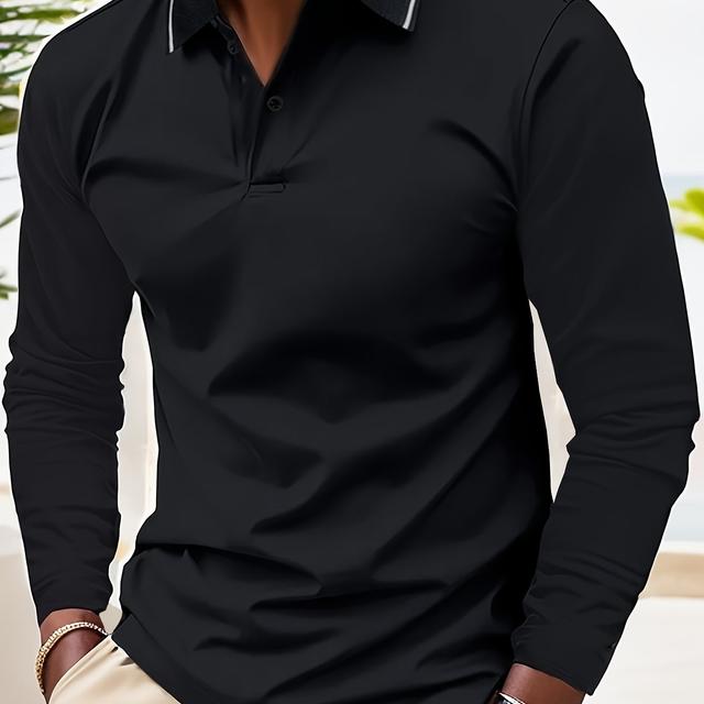 TEMU Camiseta de rugby de manga larga con cuello en V para hombre, casual, para y otoño, ropa de hombre