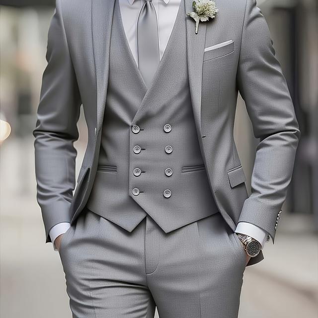 TEMU Men's 3pcs Suit Set, Blazer + Vest + Trousers, Stylish And Premium, Suitable For Weddings, Parties Or Formal Events