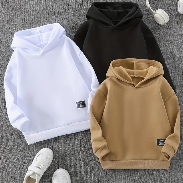 TEMU A Set Of 3 Tween Boys' Casual Print Hooded Sweatshirts, Suitable For Work, School, Daily Leisure, And Sports, Perfect For The Autumn And Winter .
