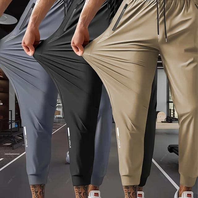 TEMU 【3枚セット】メンズ 通気性 伸縮性 ランニングショーツ ズิปパーポケット&ドローウエストバンド付き - 軽量ナイロン混紡、ジム、アウトドア、デート、カジュアルウェアに最適 オール対応 (グレー、カーキ、ブラック)