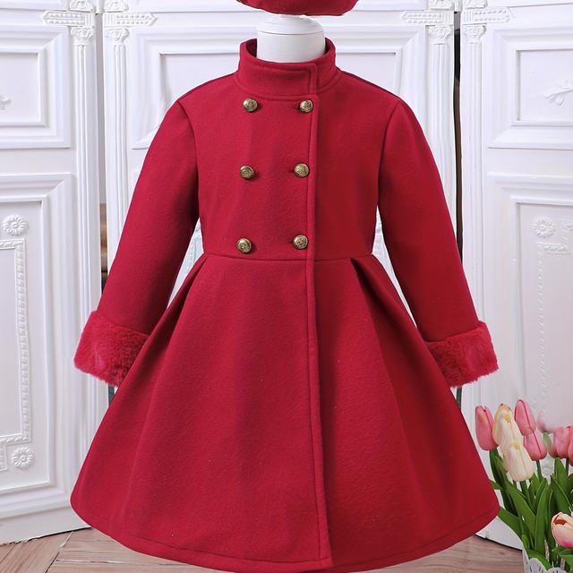 TEMU abrigo de botonadura para otoño e invierno con cuello y sombrero para niñas
