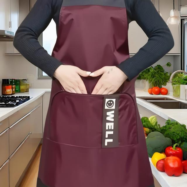 TEMU Work Apron Made Of Pvc Material In Red With Large Pockets, Ideal For Shops, Pet Stores, Hotels, And Other Establishments.