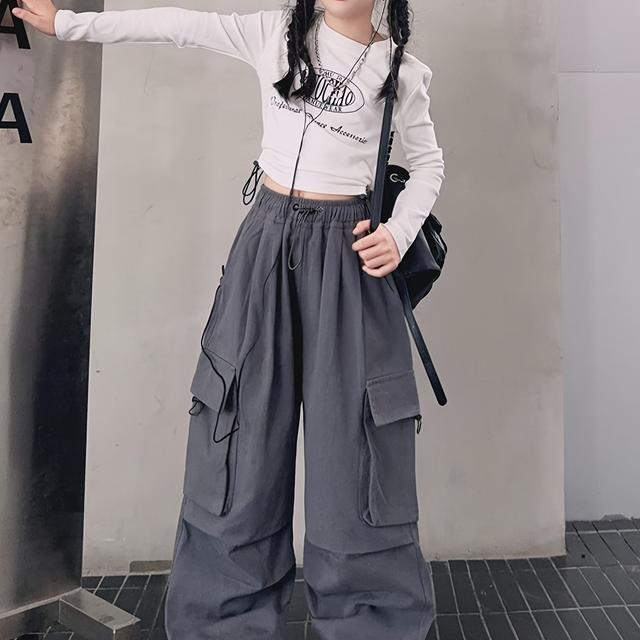 TEMU Girls' Cargo Jogger Pants - Trendy Thin & Loose Fit, Fashion Casual Trousers For Kids, Perfect For Outdoor