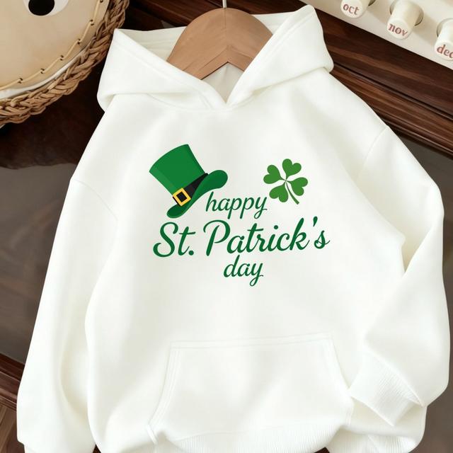 TEMU Green Hat With Clover Pattern, Celebrating 's Day. Women' Hat With Printed Lettering, -lined Hooded Sweatshirt