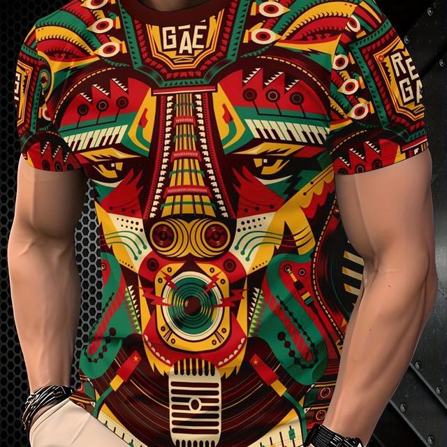 TEMU Men's Casual Sport 3d Print T-shirt - Vibrant Street , Breathable Crew Neck Regular Fit, Machine Washable Summer Casual Top, Cool Gift, Artistic Comfortable Fabric