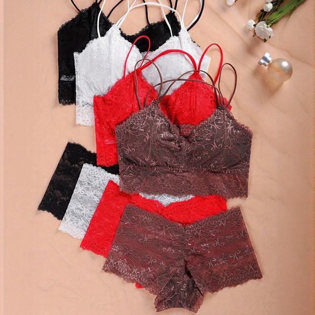 TEMU 4pcs Set Of Sexy, Comfortable, Stylish, Casual Lace Wireless Women's Lingerie Set, Featuring A Backless Bra, Panties, And A -strap Tank Top