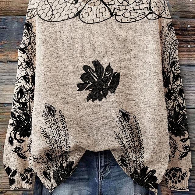 TEMU Plus Size - Plus Size - Printed Knitwear Autumn And Winter Elegant Fashion Round Neck Long-sleeved Top