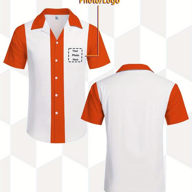 TEMU Customizable Men's Shirt With Personalized Print Or Logo - 10 Color Options, Button- Collar, Casual Summer Top For Adults, Perfect Gift For , Casual Summer Top| Shirt|customizable Shirt