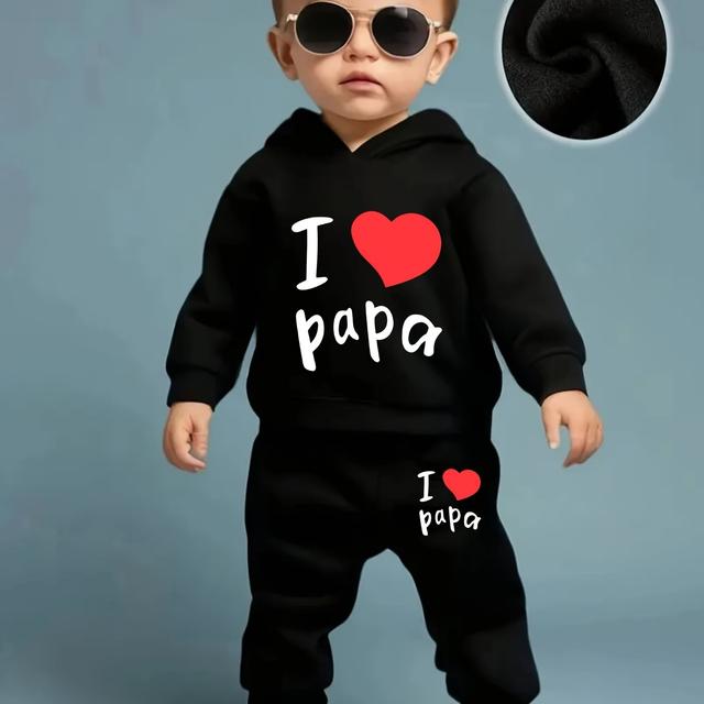 TEMU Spring And Autumn Style Hooded Fleece Sweatshirt And Pants Set For Infants And Toddlers With Letter Prints, Designed For Casual Wear, For Outdoor