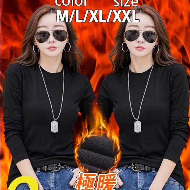 TEMU 2枚セット 秋冬用 快適で暖かい長袖Tシャツ | クな、肌に優しい柔らかさ、おしゃれで使いやすい、柔らかく快適、クなカラー、暖かくおしゃれ