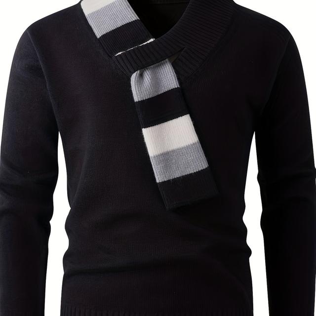 TEMU 남성용 헤비웨이트 스웨터 - 추위에 딱 맞는 두꺼운 니트, 우아한 버튼 없는 디자인, 블랙 - 아웃도어, 오피스, 이브닝 이벤트용 (손세탁 가능), 성인 및 청소년 패션, 스타일리시 니트웨어, 스티칭, 다재다능 탑