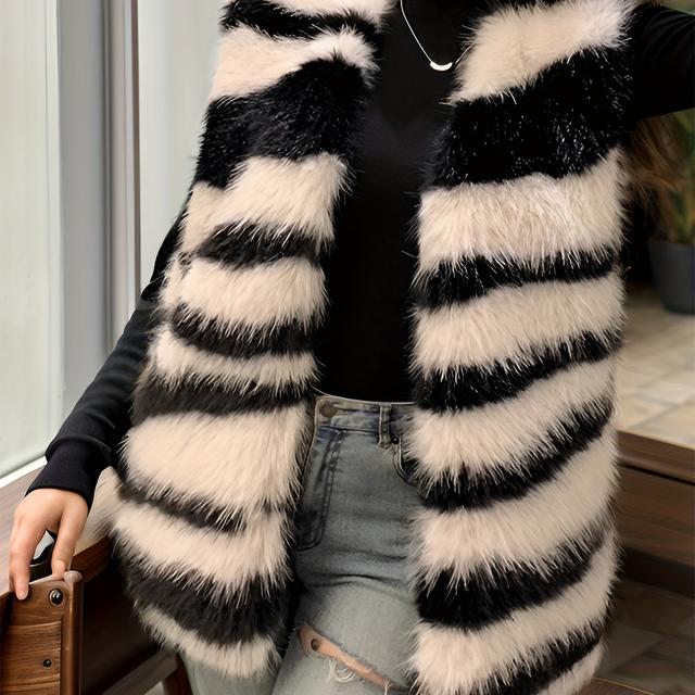 TEMU Abstract Pattern Fuzzy Vest, Elegant Open Front Sleeveless Vest, Women's Clothing