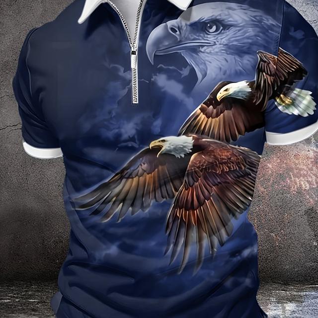 TEMU Men's Eagle Print Shirt - Casual & Formal, Short Sleeve, Breathable Polyester, Summer Wear