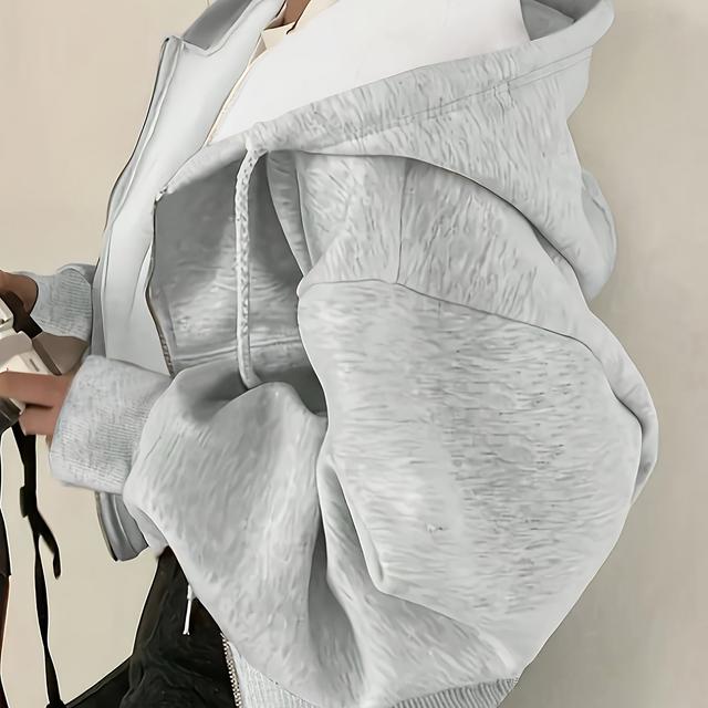 TEMU Solid Color Hoodie With Pocket, Casual Zip Up Long Sleeve Drawstring Hooded Jacket For Fall & Winter, Women's Clothing