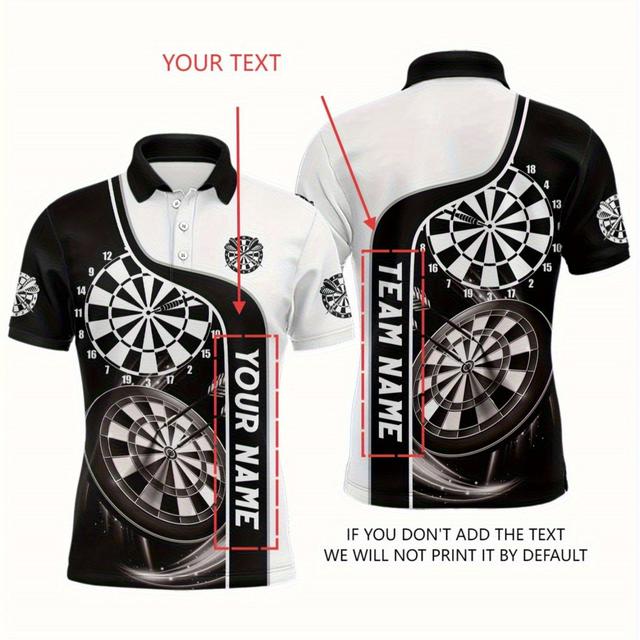 TEMU Men'-sided Dart Pattern Print Shirt - Customizable Black And , Regular Fit Short Sleeve Button Collar, Machine Washable Casual Sportswear - Ideal Gift For Dart Enthusiasts, Apparel,