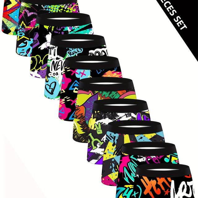 TEMU A Pc Of 's Long Boxer Shorts Featuring Trendy Graffiti Designs, Perfect For And Fitness Enthusiasts