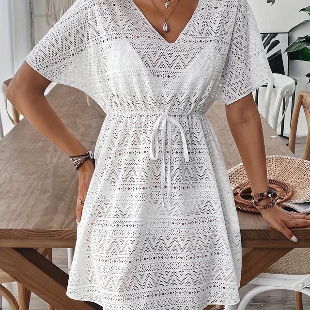TEMU Beach Vacation Dress With Lace-up Waist And In The