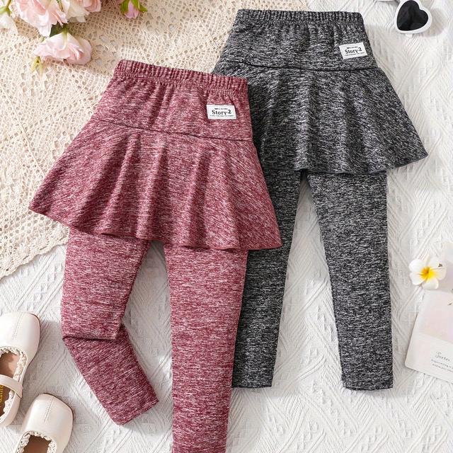 TEMU ("Juego de 2) Pantalones Falda Ajustados Casuales para Niñas con Etiquetas de para el Verano, un Regalo para una Hija