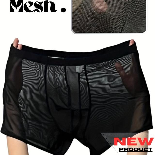 TEMU Men's Fashion New Involvement, Sexy, Transparent Underwear, High Elastic Mesh Stitching Flat Angle Underwear, Sexy, Seductive, , Comfortable