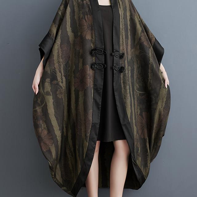 TEMU Japanisch inspirierter langer Vintage-Trenchcoat mit -Knopf-Details - Loose Fit, , Casual Yet Chic Outerwear für Frauen, Loose Fit Jacket | Chic Outerwear | Undurchsichtiges Material