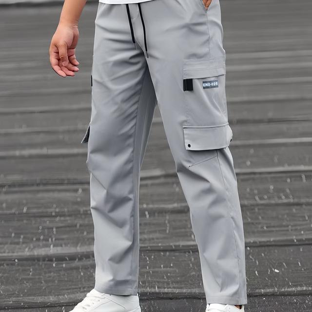 TEMU Men's Casual Cargo Pants - Stylish Straight-leg, Loose Fit With Multiple Pockets For Spring/fall