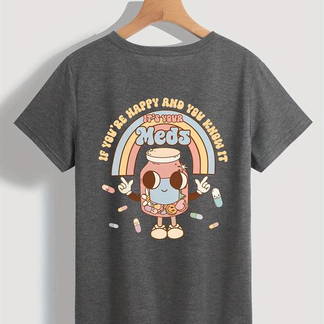 TEMU Plus Size Rainbow & Slogan Print T-shirt, Short Sleeve Crew Neck Casual Top For Summer & Spring, Women's Plus Size Clothing