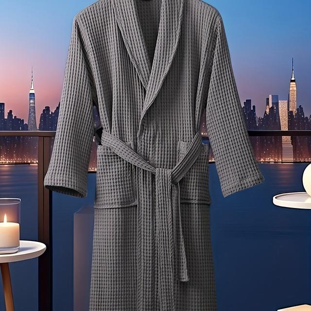 TEMU Katoenen badjas, katoenen nachthemd voor lente en herfst, wafelstof voor man en vrouw koppel, lange yukata, voor pension, hotel, schoonheidssalon, badjas