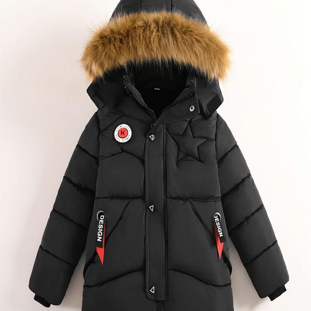 TEMU Jungen Herbst/Winter Mode Kunstpelzkragen Verstärkte Futter Warme Oberbekleidung Schneeanzug