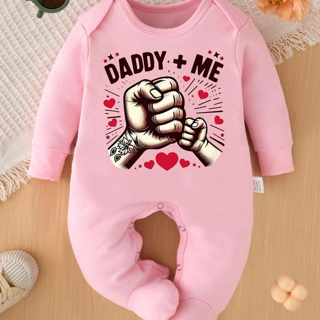 TEMU New Cartoon Pattern Print Daddy+me Footed Romper For Newborns, Suitable For All , A Perfect Gift For Pregnant Children, For Outdoor