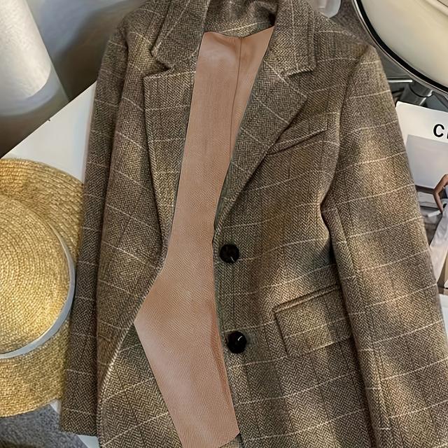 TEMU Chaqueta de Invierno de Tweed a Cuadros, Elegante y Minimalista, Desarrollo Dirigido