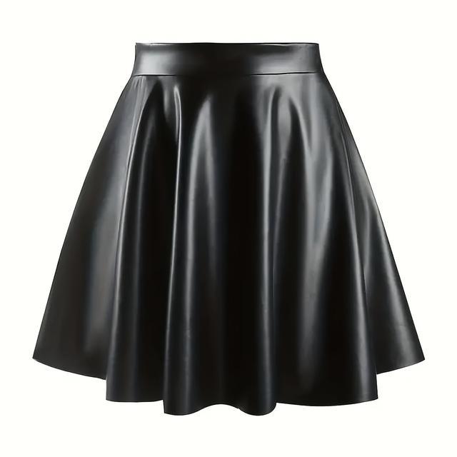 TEMU Plus Size - Directional 52315# Elegant Faux Leather Skirt With High Waist And , Plus Size Midi Skirt