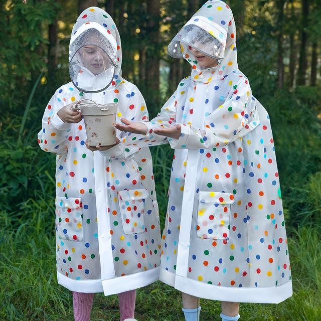 TEMU Raincoat With Colorful Polka Dots, Double Hood, Large Pockets, Loose Fit, Perfect For Carrying A Backpack While School Or Playing Outside. A Stylish And Unique Raincoat For Boys And Girls