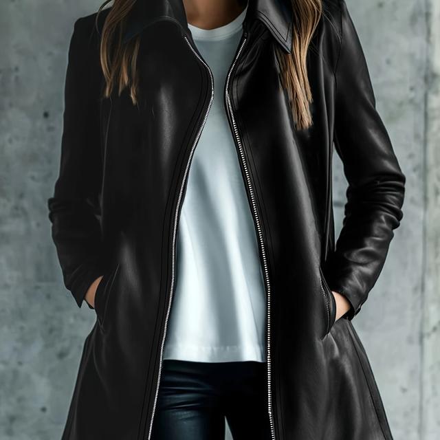 TEMU 유럽 및 미국 크로스보더 여성 패션 우아한 단색 지퍼 디자인 긴팔 재킷 탑