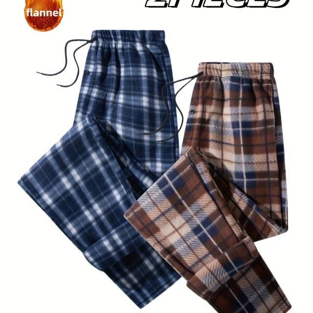 TEMU 남성용 양면 벨벳 가을/겨울 롱 트라우저 사이드 포켓 포함, 원버튼 진실 문 크로치, 브러시드 웜 홈 팬츠, 주름 없이 부드럽고 따뜻한 약간 신축성 있는 남성 스포츠 캐주얼 바지 2개 세트