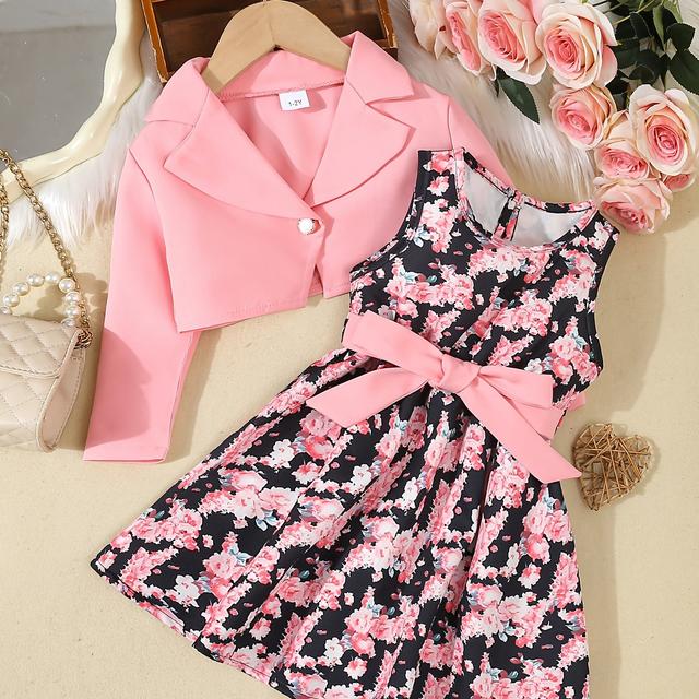 TEMU Floral Print Dress + Blazer Set, Perfect For Outdoor
