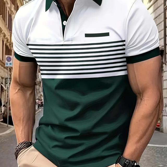 TEMU Men's Casual Stylish Shirt Made Of 180g Fabric, Suitable For Summer Wear, Featuring Color- Striped Design.