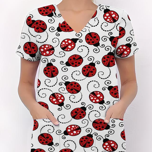 TEMU Ropa de mujer con estampado de y diseño de cuello en V a , Uniformes de trabajo para enfermeras