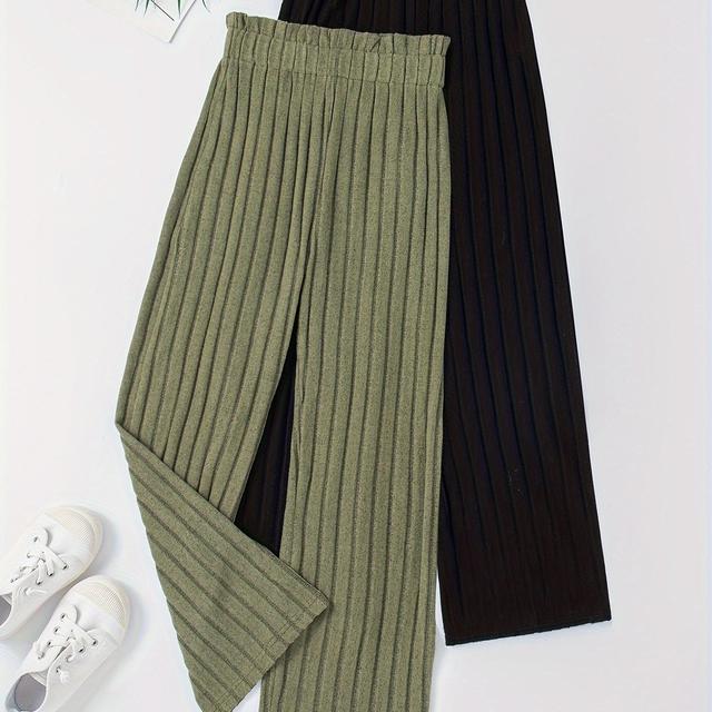 TEMU 2pcs Set, Multi-piece Set, Combination Set, Spring And Autumn Season, Daily Casual Wear, Elastic Waistband, Solid Color, Regular Fit, Long Length Girls' Trousers, For Outdoor