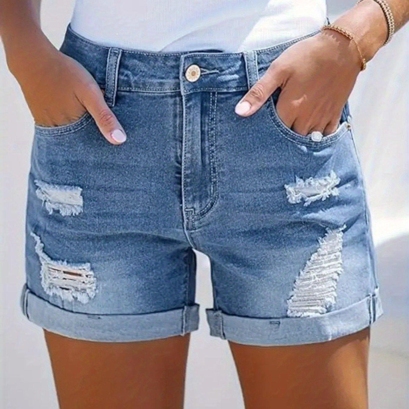 TEMU Summer New Women's Jeans High Waist Comfortable Slim Fashion Straight Leg Casual Denim Shorts
