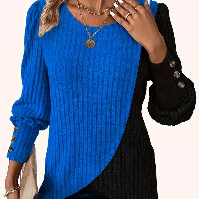 TEMU Women's Elegant Autumn Winter Casual Button-front T-shirt - Round Neck Long Sleeve Top With , Solid Color, Hand Wash Only, Ladies T Shirts, Autumn Wardrobe, Buttonup Front, Textured Fabric