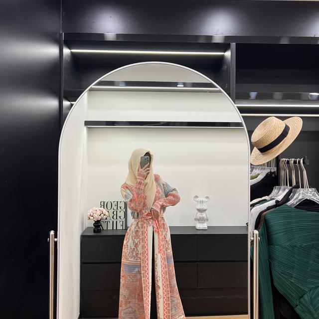 TEMU Elegant Floral Print Long Sleeve - Stretchy Pleated Robe With Belt, Versatile Middle Eastern Style Jacket For Spring/summer/fall, Soft Polyester Fabric, Fits Most