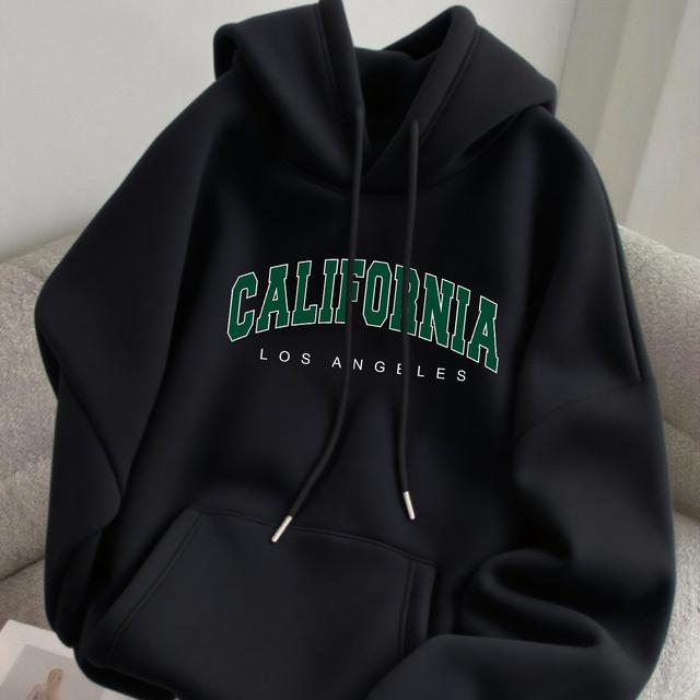 TEMU 남성용 플리스 후드 스웨트셔츠 CALIFORNIA 가을/겨울 다용도 스포츠 캐주얼 편안한 후드 스웨트셔츠