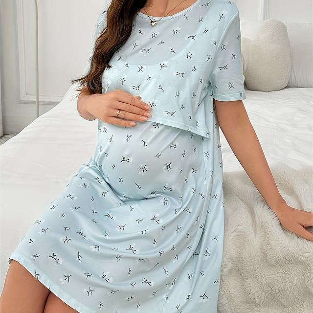 TEMU Comfortable Nursing Nightgown For Pregnant Women With Leaf Prints
